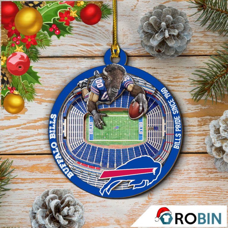 Buffalo Bills Football Mascot 2 Layered Wood Christmas Ornament