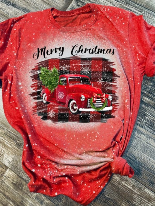 Car Christmas Tree Merry Christmas 3D Print Bleached T-Shirt