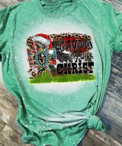 Christmas Begins With Christ 3D Print Bleached T-Shirt Christmas Begins With Christ 3D Print Bleached T-Shirt