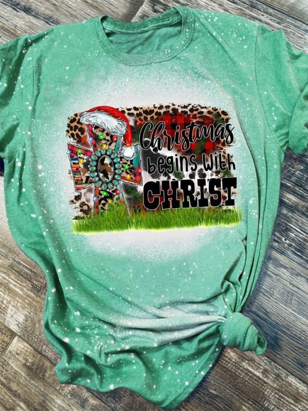 Christmas Begins With Christ 3D Print Bleached T-Shirt