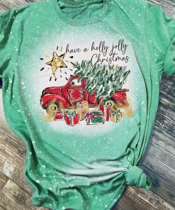 Christmas Car Have A Holly Jolly Bleached T-Shirt