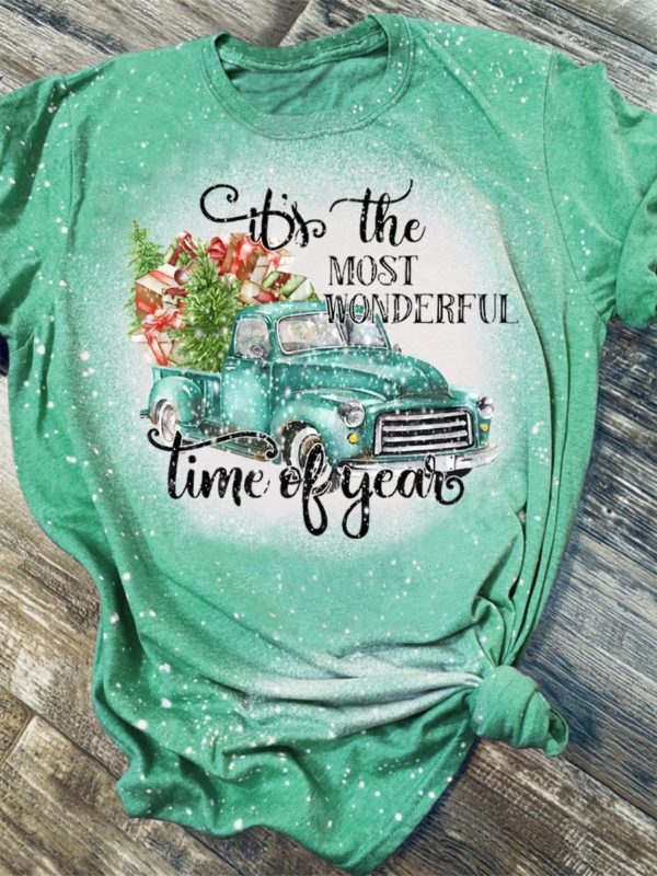 Christmas Car It’s The Most Wonderful Time Of The Year Bleached T-Shirt