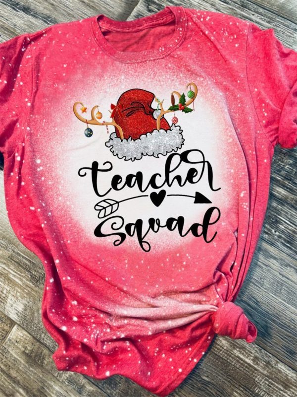 Christmas Teacher Squad 3D Print Bleached T-Shirt
