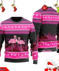 Couple Flamingo Breast Cancer Ugly Christmas Sweater