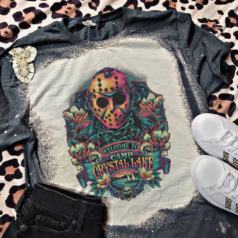 Crystal Creek Jason Friday The 13th Halloween Bleached T-Shirt