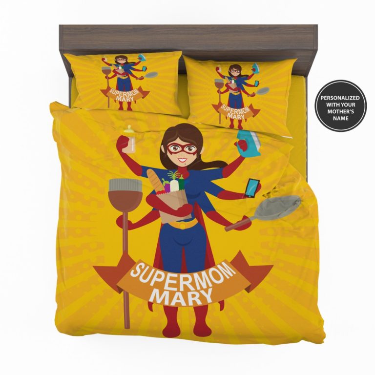 Custom Print Super Mom Personalized Bedding Set (Duvet cover and Pillow Case)