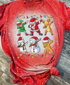 Dabbing Christmas Santa Snowman Gingerbread Man Bleached T-Shirt