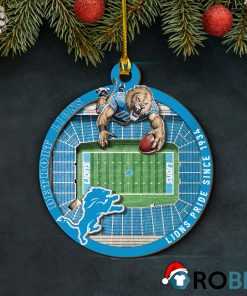 Detroit Lions Football Mascot 2 Layered Wood Christmas Ornament
