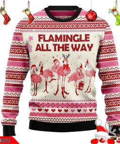 Flamingo Flamingle All The Way Unisex Wool Ugly Christmas Sweater