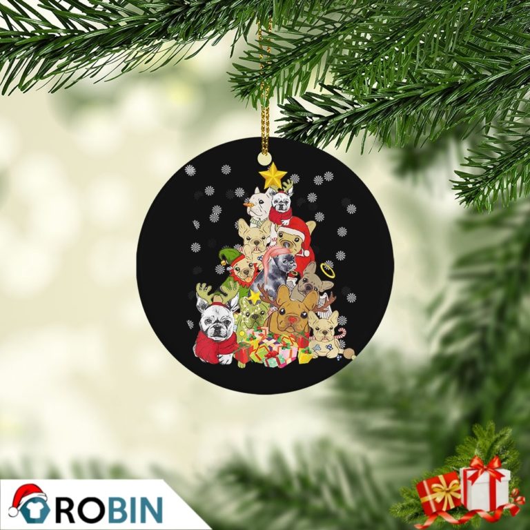 Frenchie Christmas Tree Lights Christmas Ornament