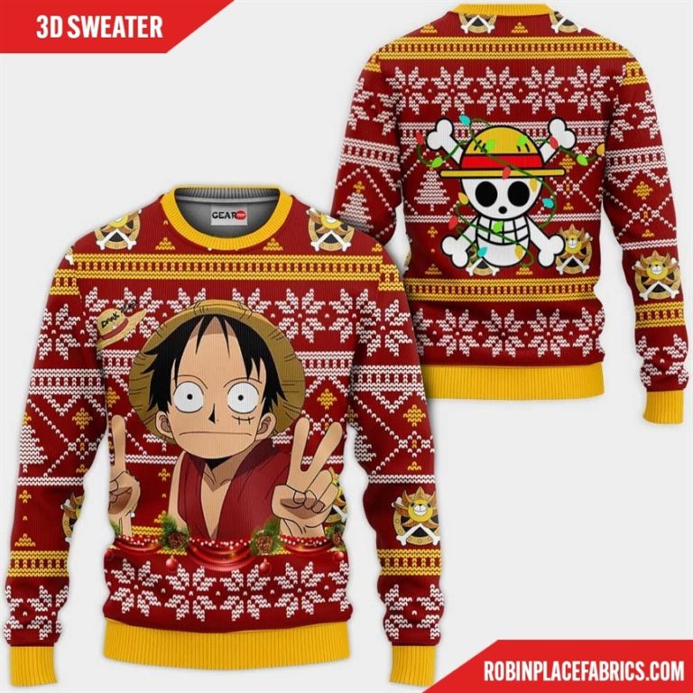 Funny Luffy Ugly Christmas Sweater Custom One Piece Anime Xmas Gifts