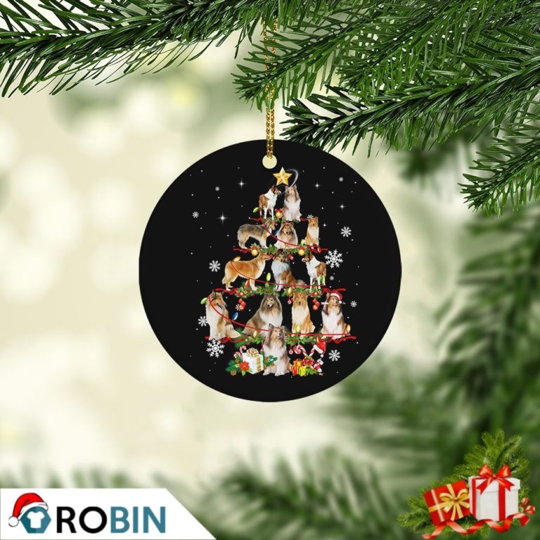 Funny Rough Collie Christmas Tree Lights Christmas Ornament