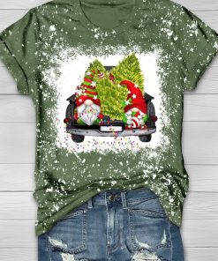 Gnome Merry Christmas Tree Bleached T-Shirt