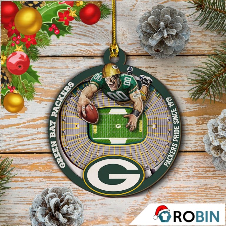 Green Bay Packers Mascot 2 Layered Wood Christmas Ornament