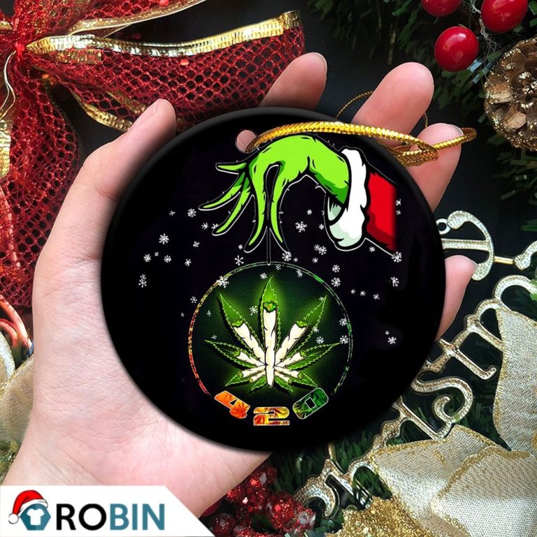 Grinch Santa Hand Holding Cannabis Marijuana Weed 420 Christmas