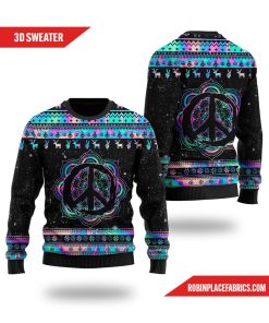 Hippie Holographic Ugly Sweater Mandala Peace Sign For Hippie Lovers On Christmas Days Hippie Holographic Ugly Sweater Mandala Peace Sign For Hippie Lovers On Christmas Days