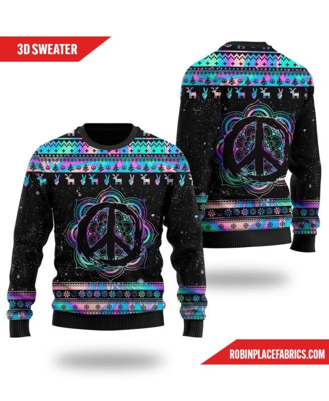 Hippie Holographic Ugly Sweater Mandala Peace Sign For Hippie Lovers On Christmas Days