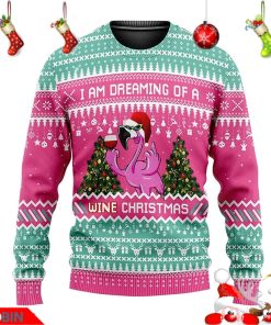 I Am Dreaming of A Wine Christmas Flamingo Ugly Christmas Knitted Sweater I Am Dreaming of A Wine Christmas Flamingo Ugly Christmas Knitted Sweater