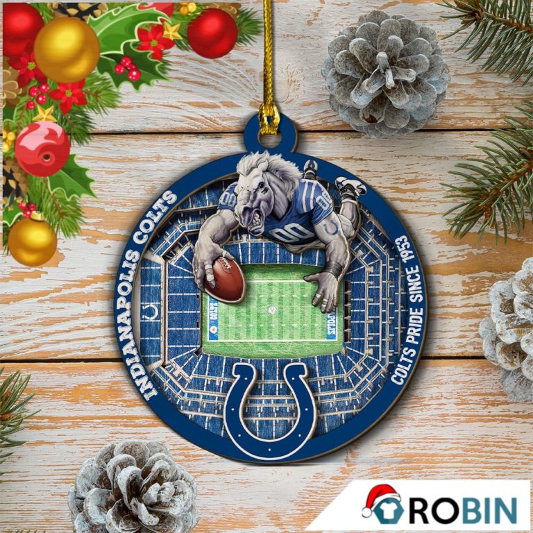 Indianapolis Colts Football Mascot 2 Layered Wood Christmas Ornament