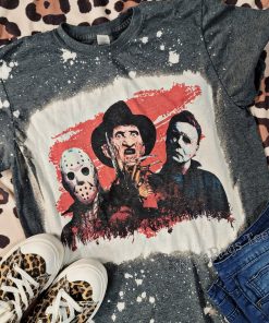 Jason Freddy Bleached Tee Halloween Shirt Horror Movie Bleached T-Shirt