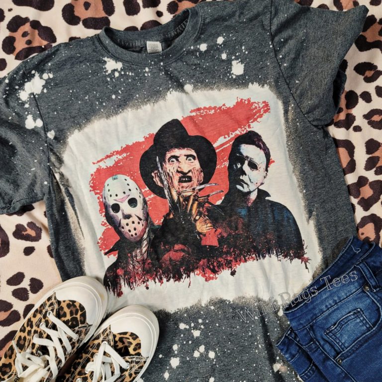 Jason Freddy Bleached Tee Halloween Shirt Horror Movie Bleached T-Shirt