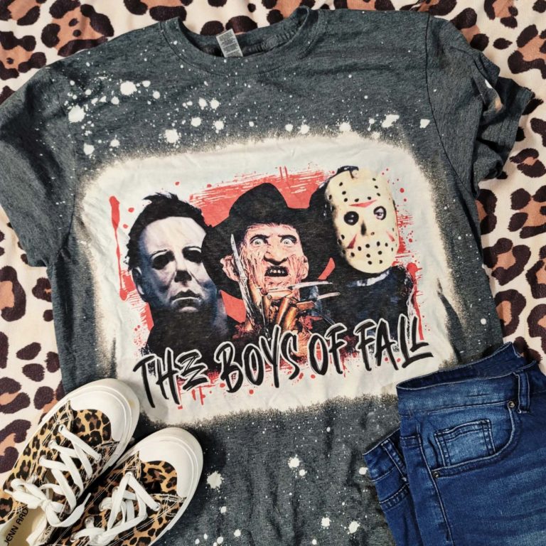 Jason Freddy Boys Of Fall Bleached Tee Halloween Horror Movie Bleached T-Shirt