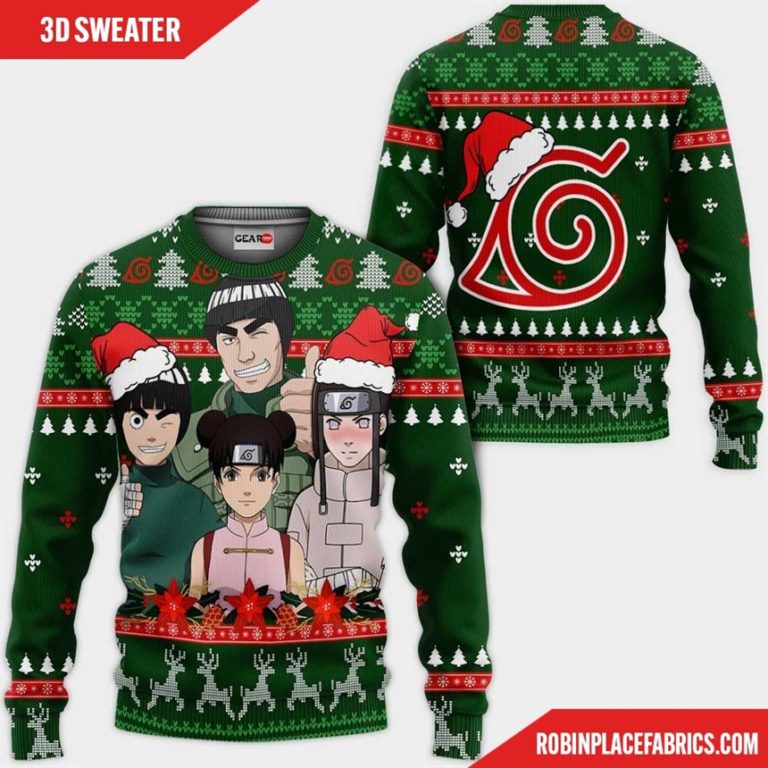 Konoha Team Guy Ugly Christmas Sweater Custom Naruto Anime Xmas Gifts
