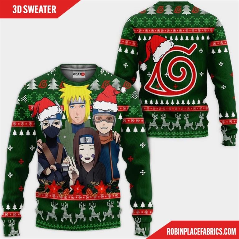 Konoha Team Minato Ugly Christmas Sweater Custom Naruto Anime Xmas Gifts