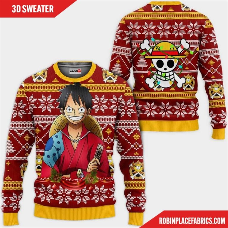 Luffy Ugly Christmas Sweater Custom Wano One Piece Anime Xmas Gifts