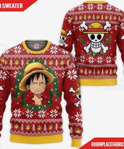 Luffy Ugly Christmas Sweater Funny Face One Piece Anime Xmas