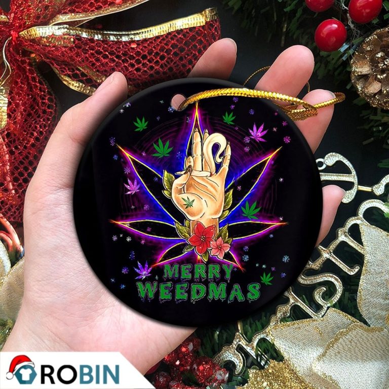 Marijuana Christmas Cannabis Leaf Merry Weedmas 420 Weed Ornament