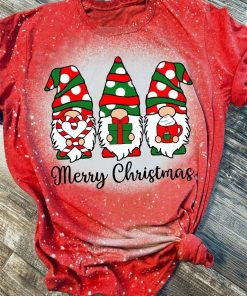 Merry Christmas Gnome 3D Print Bleached T-Shirt