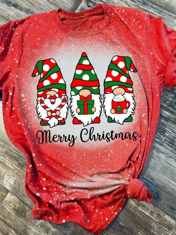 Merry Christmas Gnome 3D Print Bleached T-Shirt