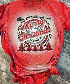 Merry Christmas Tree 3D Print Bleached T-Shirt