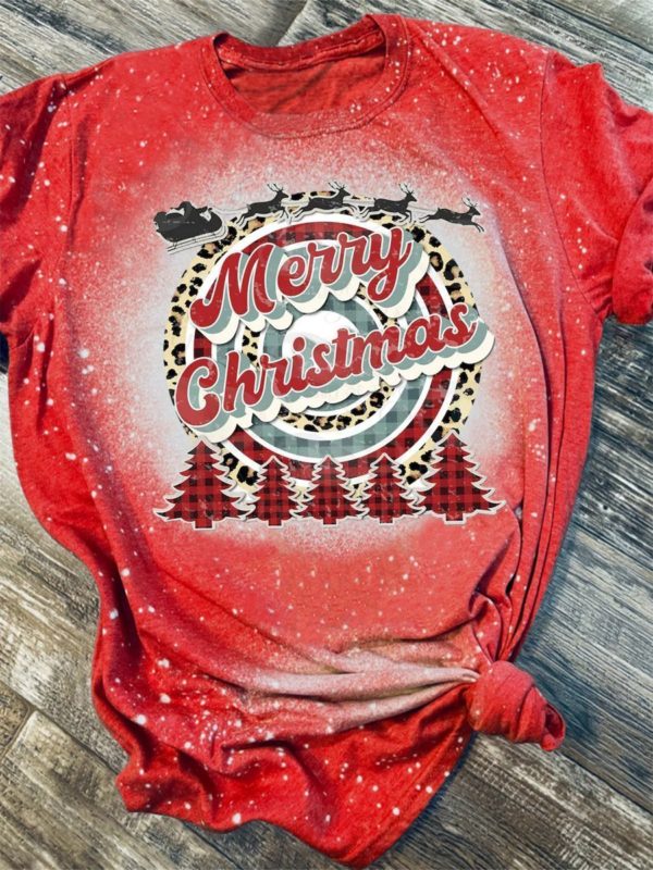 Merry Christmas Tree 3D Print Bleached T-Shirt