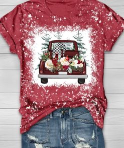 Merry Christmas Tree Car 3D Print Bleached T-Shirt