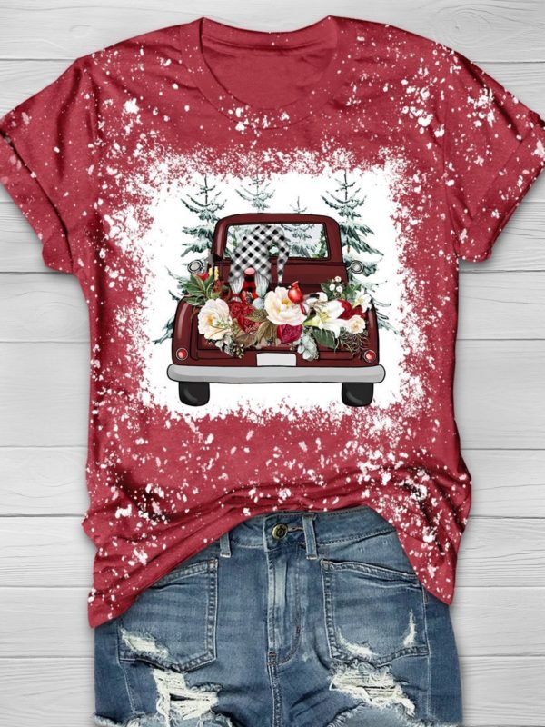 Merry Christmas Tree Car 3D Print Bleached T-Shirt