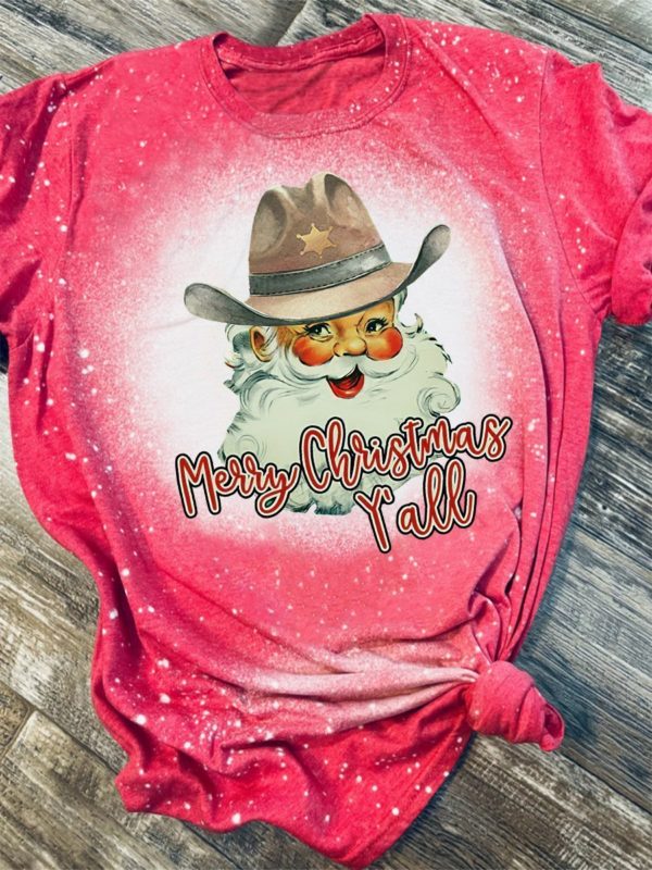 Merry Christmas Y’all 3D Print Bleached T-Shirt