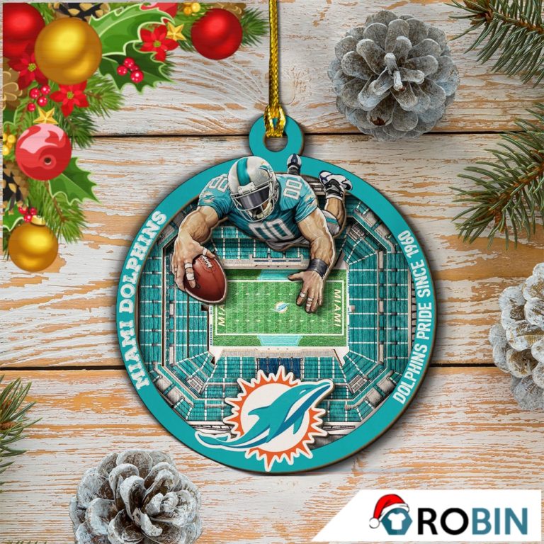 Miami Dolphins Football Mascot 2 Layered Wood Christmas Ornament