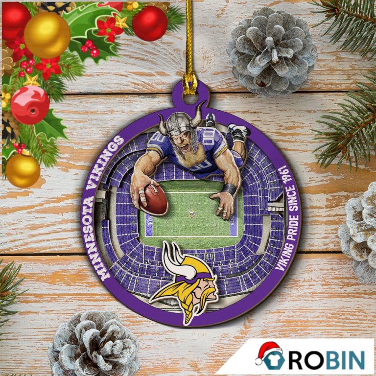 Minnesota Vikings Mascot 2 Layered Wood Christmas Ornament