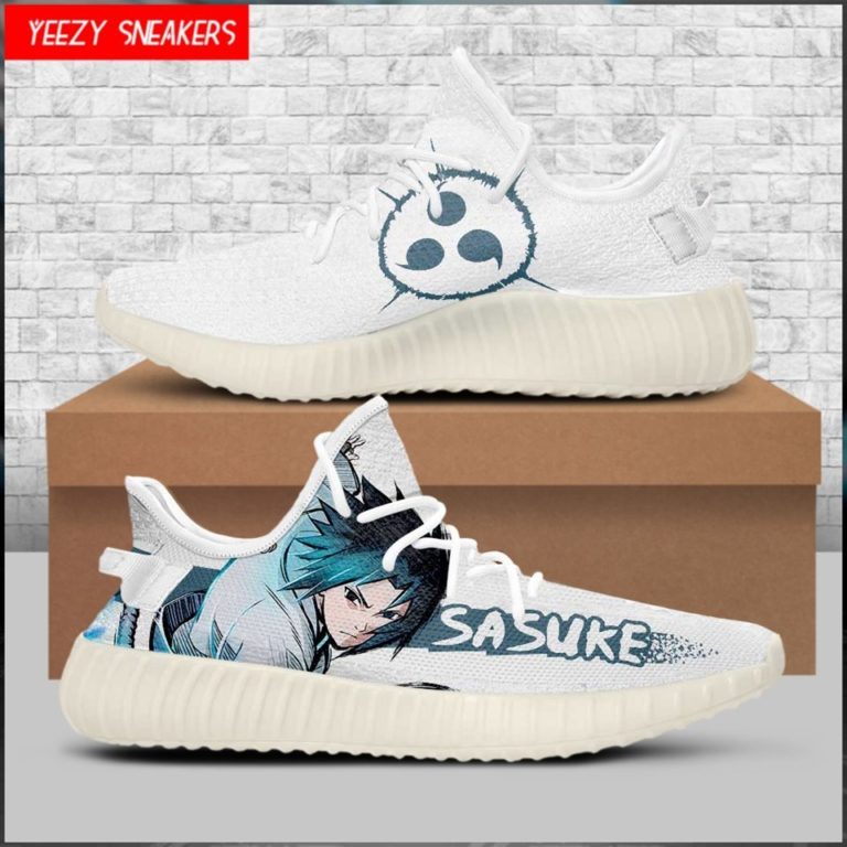 Naruto Anime Sasuke Uchiha Yeezy Boost White Sneakers