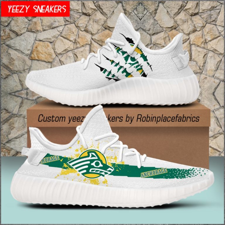 NCAA Alaska Anchorage Seawolves Yeezy Boost White Sneakers