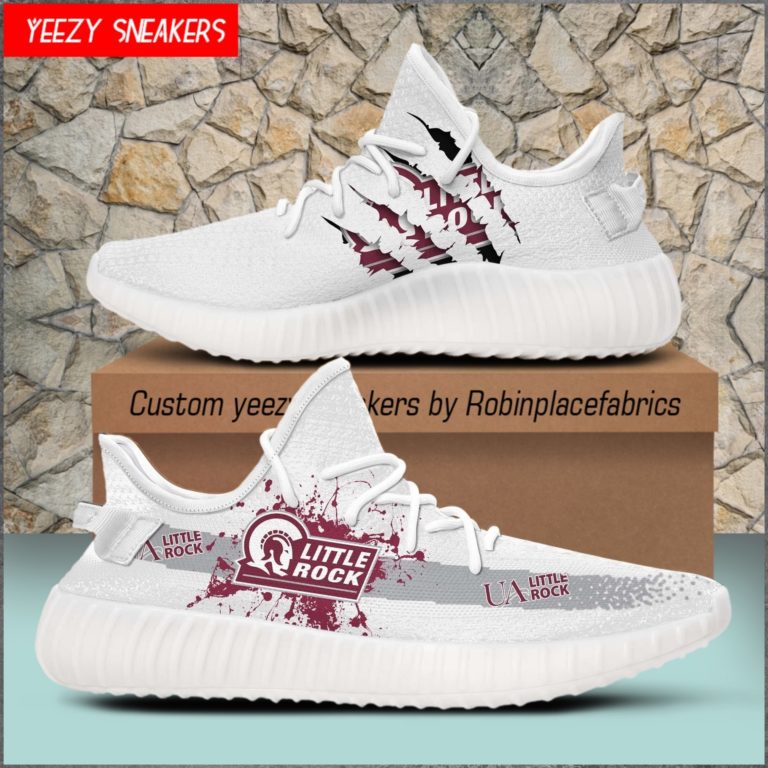 NCAA Arkansas Little Rock Trojans Yeezy Boost White Sneakers