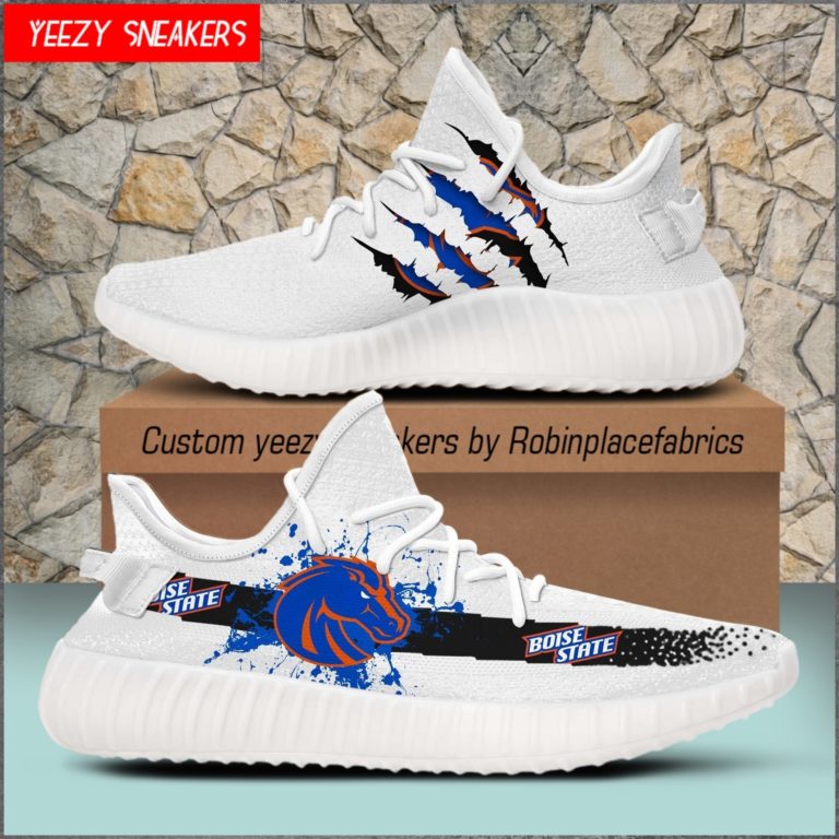 NCAA Boise State Broncos Yeezy Boost White Sneakers