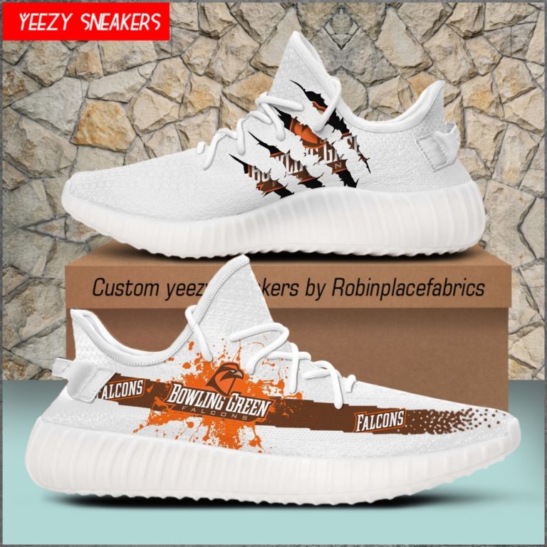 NCAA Bowling Green Falcons Yeezy Boost White Sneakers