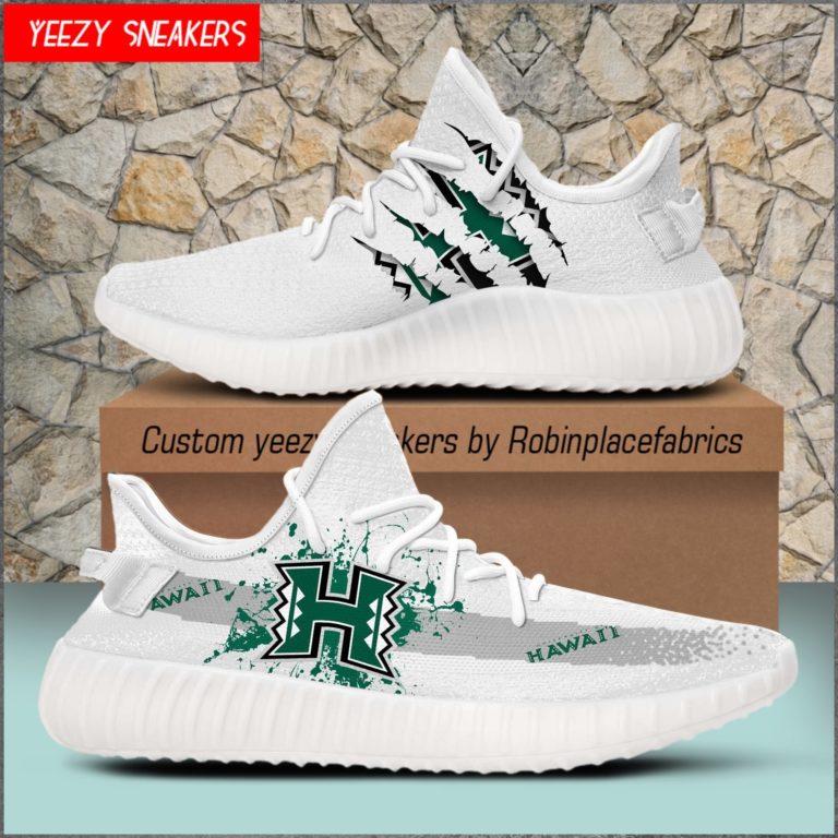 NCAA Hawaii Rainbow Warriors Yeezy Boost White Sneakers
