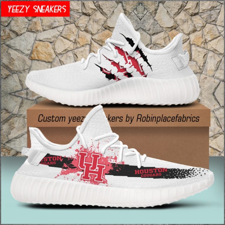 NCAA Houston Cougars Yeezy Boost White Sneakers