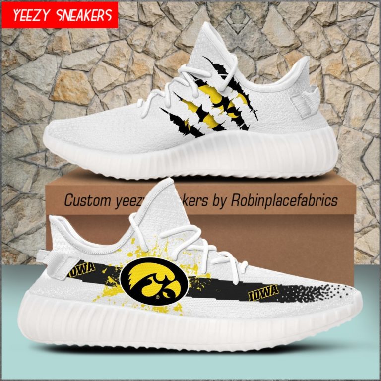 NCAA Iowa Hawkeyes Yeezy Boost White Sneakers