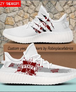 NCAA Mississippi State Bulldogs Yeezy Boost White Sneakers NCAA Mississippi State Bulldogs Yeezy Boost White Sneakers