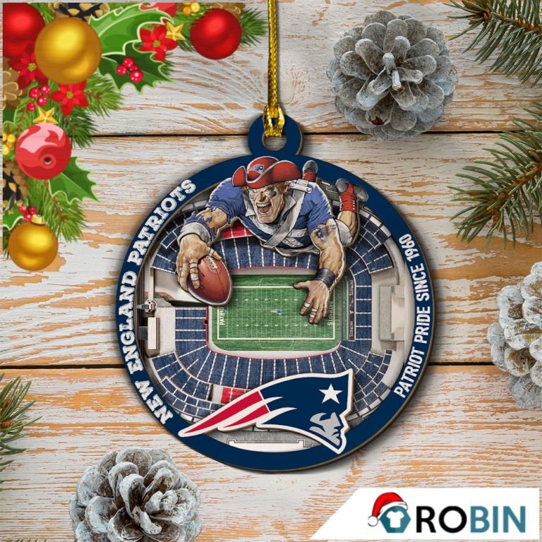 New England Patriots Football Mascot 2 Layered Wood Christmas Ornament